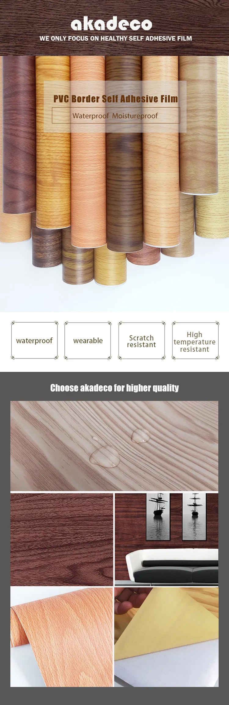 Akadeco Best Selling Fashion 45cm*10m Furniture PVC Decoration 3D Wallpaper Renovated Furniture