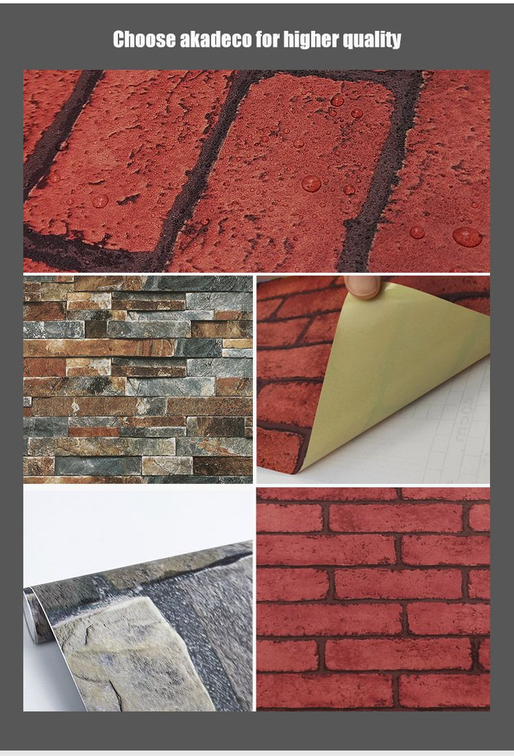Akadeco Professional High Reputation Thick Printing Simulation Brick Pattern PVC Interior Decoration Self-Adhesive Wall Paper