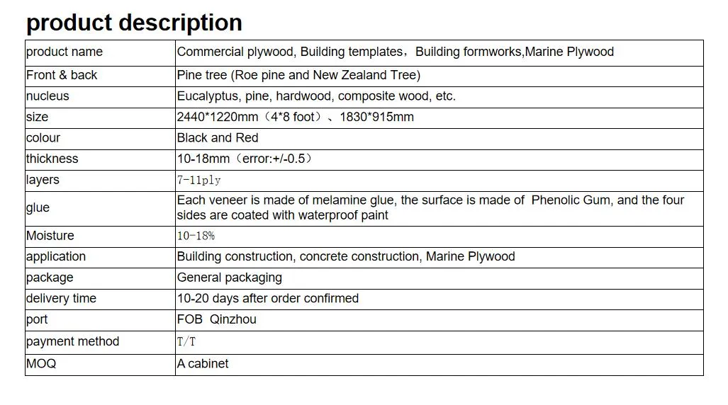 Black Film Faced Plywood Shuttering Plywood Marine Plywood for Construction/ Jgf0005