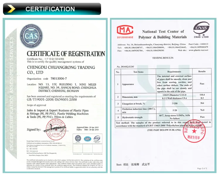 China Manufacturers 100% Raw Material Water Supply System 225mm PE Pipe
