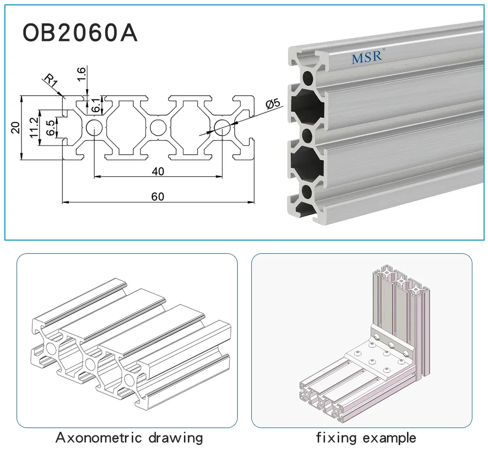 Clear Anodized Ob2060A Aluminium Profile for Windows and Doors
