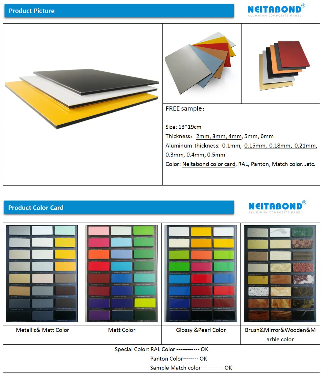 Composite Material PVDF Aluminium Composite Panel for Wall Cladding with 1220*2440*4mm