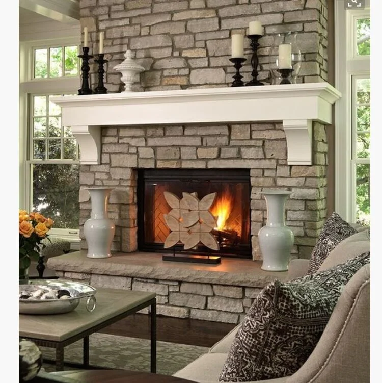 Granite Statue Fireplace Mantels with Electric Fireplace for Indoor
