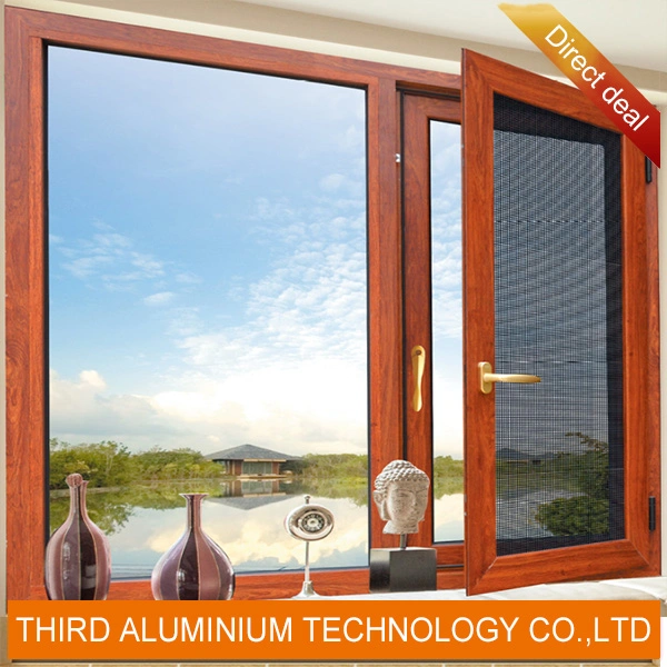 High Quality Wooden Color German Brand Hardware Aluminum Casement Window & Door Double Glazed Windows