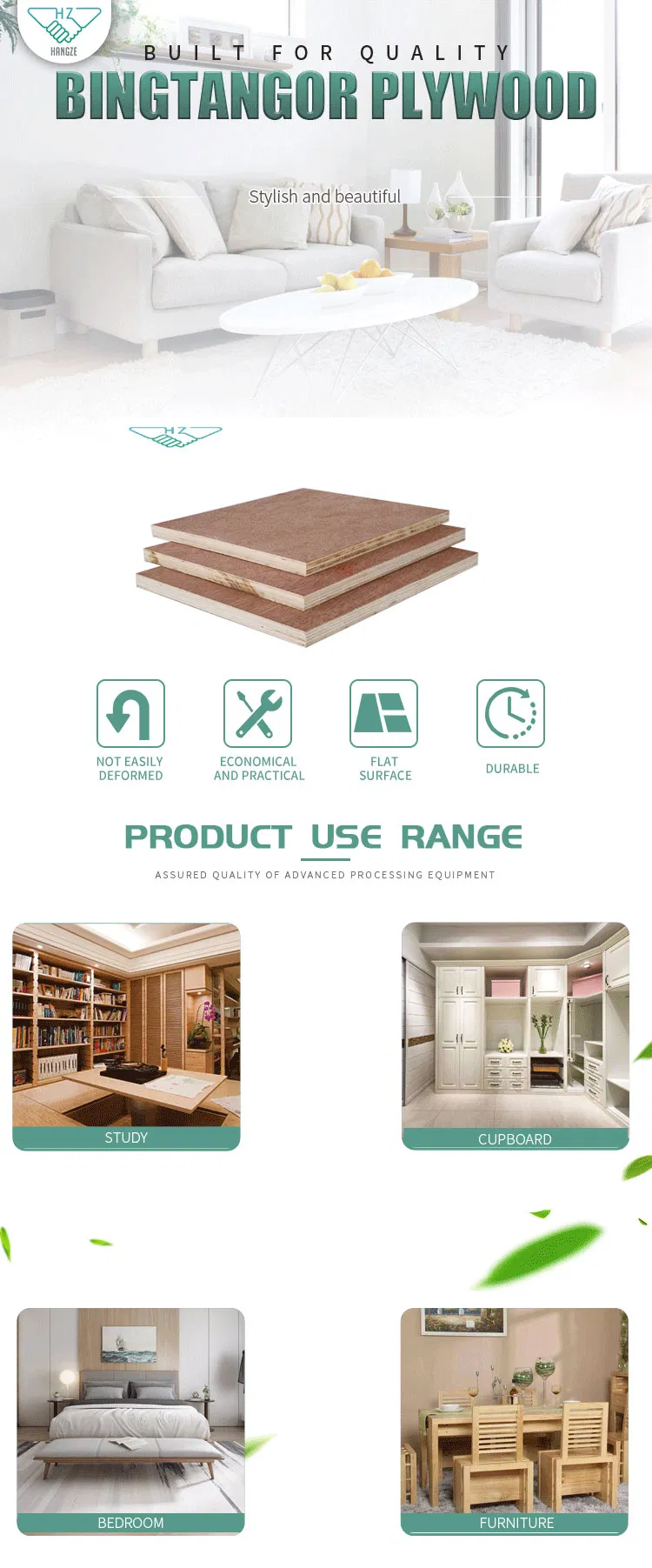 Okoume Bintangor Poplar Birch Pine Hardwood Plywood 1220*2440mm for Sale