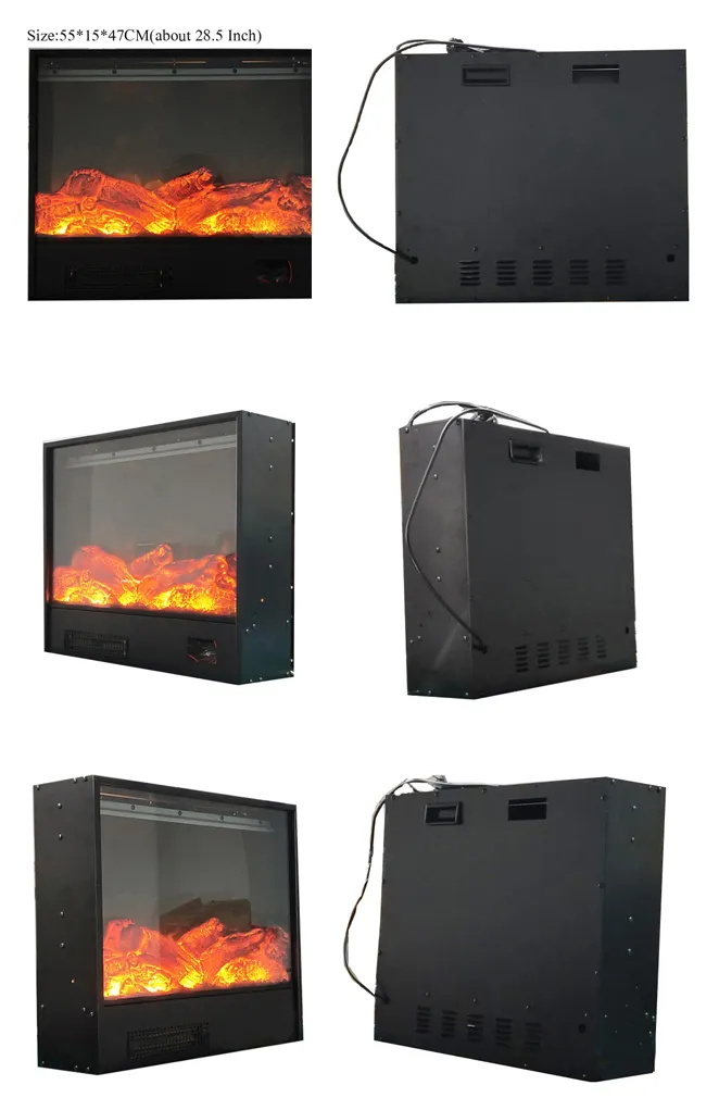 Wall Mounted&Insert LED Electric Fireplace with Flat Tempered Glass Facial by Radio Frequency Control for Decoration and Heat